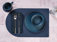 Sous-verre rond réversible - 6 pièces - Cuir recyclé bleu nuit et gris anthracite