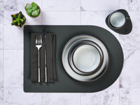 Set de table rectangovale réversible - 6 pièces - Cuir recyclé bleu nuit et gris anthracite