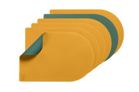 Set de table rectangovale réversible - 6 pièces - Cuir recyclé jaune moutarde et vert sapin